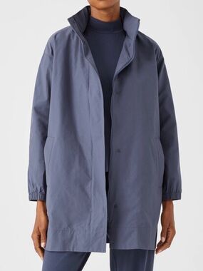 NWOT Eileen Fisher Light Cotton Nylon Stand Collar Long Coat Size XL